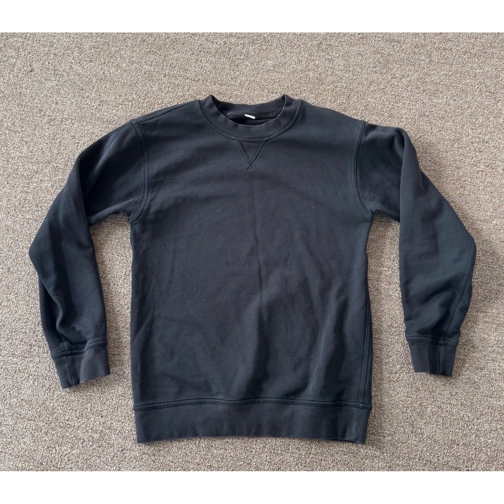 Lululemon Womens Black Crewneck Sweatshirt V-Stitch Pullover‎ Fleece Top S